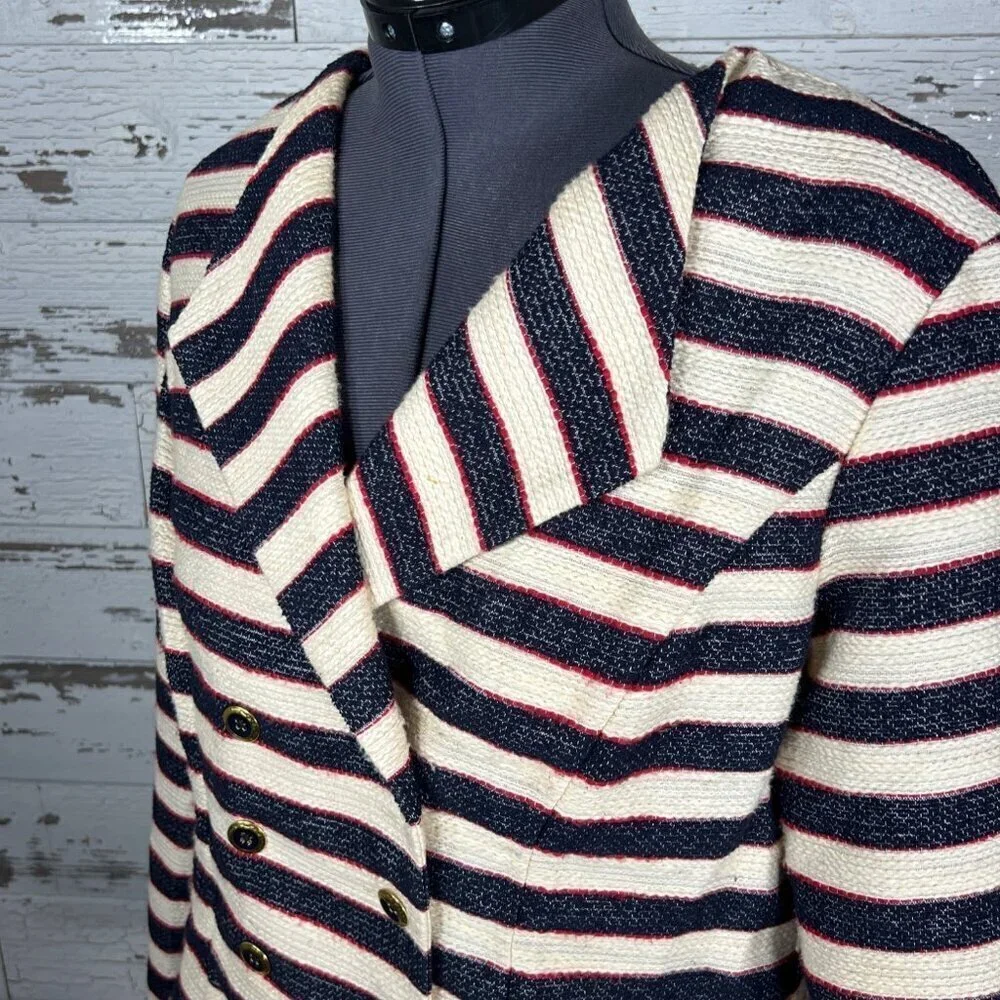 CABI Cruise Jacket Nautical Stripe Double Breast Blazer Sz 4 #5094 EUC